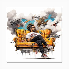 Man Sitting On A Couch Canvas Print