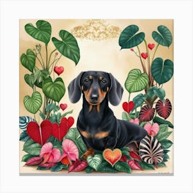 Black Dachshund in the Garden Canvas Print