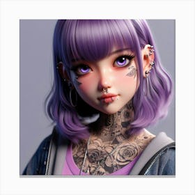 Anime Girl With Tattoos Canvas Print