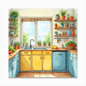 Vibrant Kitchen In Watercolor, Lively, Fresh Appearance 1 Canvas Print