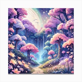 A Fantasy Forest With Twinkling Stars In Pastel Tone Square Composition 429 Canvas Print