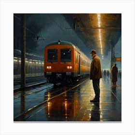 Man Standing At Train Station Canvas Print