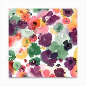 Abstract Watercolor Flowers Spicy Square Canvas Print