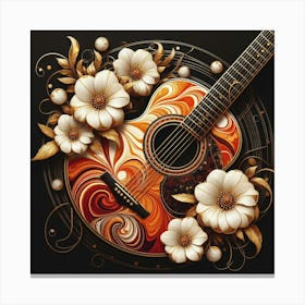 Acoustic Guitar With Flowers 1 Canvas Print