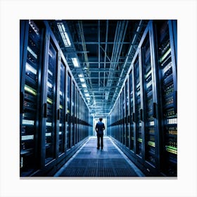 A Large Telecom Datacenter Interior Framed By Numerous Towering Server Racks No Human Presence The (3) Canvas Print