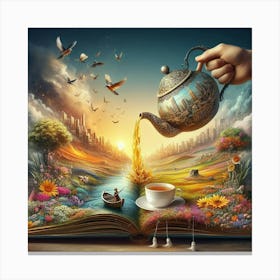 Teapot Pouring Out Of Book Canvas Print