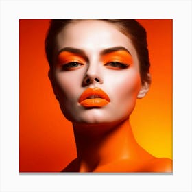 Beautiful Woman In Orange Makeup Canvas Print