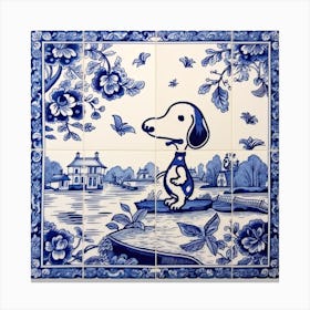 Snoopy Dog Delft Tile Illustration 4 Canvas Print