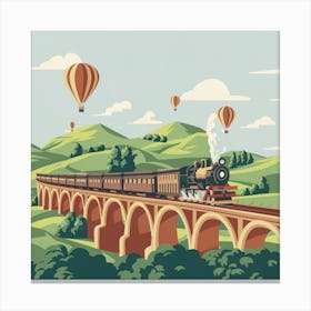 Vintage Train With Hot Air Balloons Canvas Print