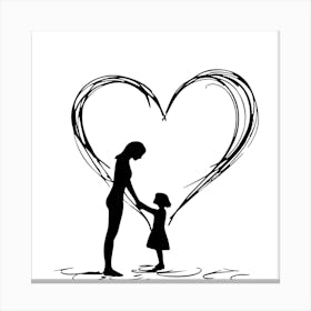 Mother And Daughter Silhouette Canvas Print