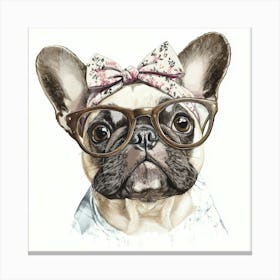 French Bulldog With Glasses 2 Canvas Print