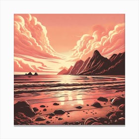 Evening Rosegold Beach at sunset amidst the mountains in an art print Canvas Print