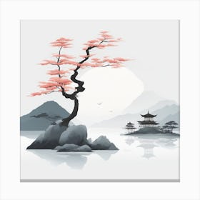 Japanese pink bonsai tree Canvas Print