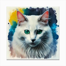 White Cat With Green Eyes 1 Canvas Print