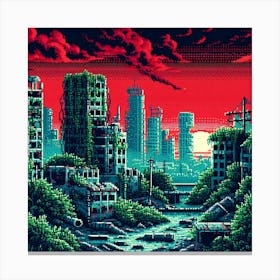 8-bit post-apocalyptic city ruins Canvas Print