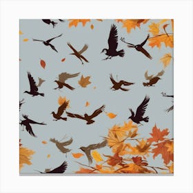 Autumn Leaves And Birds Canvas Print
