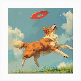 Dog Jumping For Frisbee Canvas Print