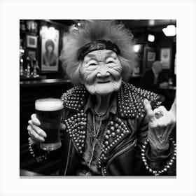 Old Lady With A Beer Canvas Print