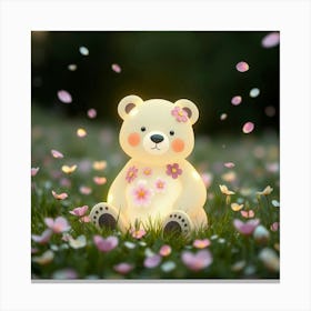 A Glowing Bear With Flower Patterned Fur Sitting In A Meadow Surrounded By Magical Floating Petals 1 Canvas Print