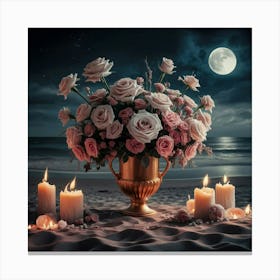 vase of Roses ander moon light Canvas Print