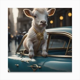 Cow In A Car Canvas Print