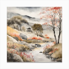 Japanese Landscape Painting Sumi E Drawing (14) Canvas Print