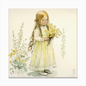 Little Girl With Yellow Flowers Canvas Print