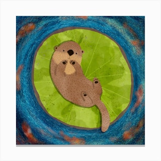 Otter Dreams Square Canvas Print