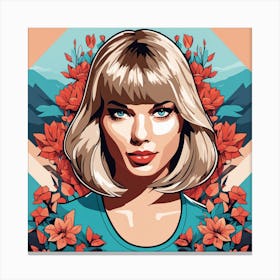 Taylor Swift Portrait Low Poly Floral Painting (5) Canvas Print