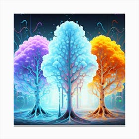 Three Colorful Trees in neon colors 5 Canvas Print