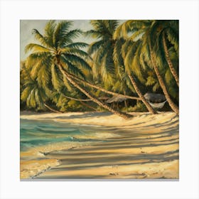 White Sand Beach With Palm Trees Canvas Print