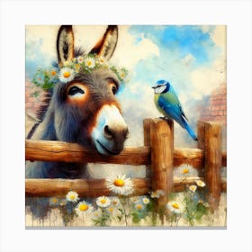 Donkey And Bluebird Canvas Print