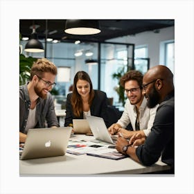 A Dynamic Multiracial Corporate Team In Casual Attire Effectively Brainstorming Over A Project Withi (3) Canvas Print