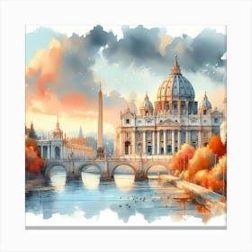 St Peter'S Basilica In Rome Watercolor Painting Canvas Print