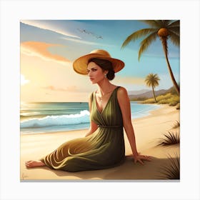 Woman Sitting On The Beach Canvas Print