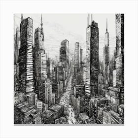 Pen And Ink Drawing Of A Cityscape (3) Canvas Print