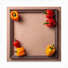 Colorful Peppers In A Wooden Frame 1 Canvas Print