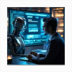 A Cyber Themed Website Interface With A Central Chat Dialog Box Engaging In Conversation With A Cli (1) 2 Canvas Print