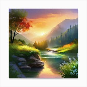 Sunset By A River Canvas Print