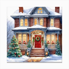 Christmas Decorated Home Outside Watercolor Trending On Artstation Sharp Focus Studio Photo Int (4) Canvas Print