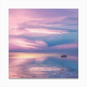 Sunset With Seagulls Canvas Print