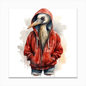 Watercolour Cartoon Crane In A Hoodie 1 Canvas Print