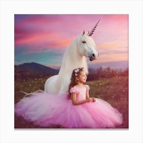 Little Girl With Unicorn Canvas Print