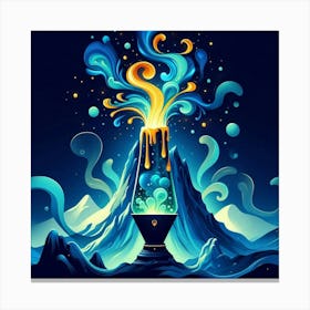 A Mountain Volcano Blue And Gold Green Lava Lamp With Flames And Smoke Swirling 2 Canvas Print