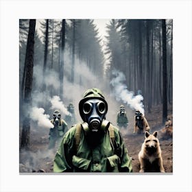 Gas Masks In The Woods Canvas Print