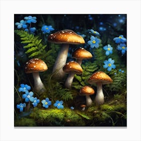 Forest Funghi, Ferns and Forget-me-nots Canvas Print
