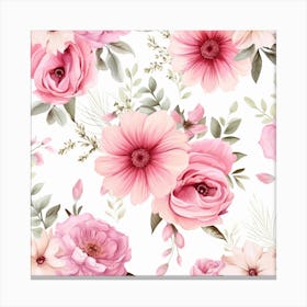 Pink Flowers Wallpaper Canvas Print