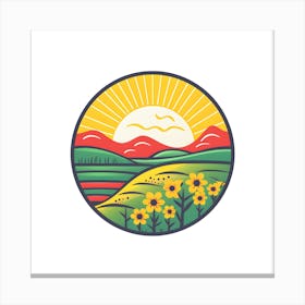 Farm Logo Landscape Sunshine Flowers Nature Outdoors Vibrant Cheery Bright Isolated Icon Canvas Print