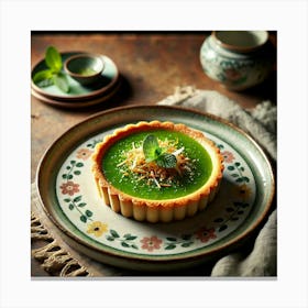 A Beautifully Presented Pandan Coconut Tart, Featu Canvas Print