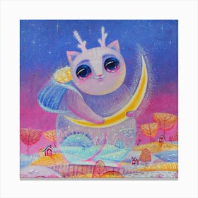 Fairytale Cat Holds Moon Leinwandbild